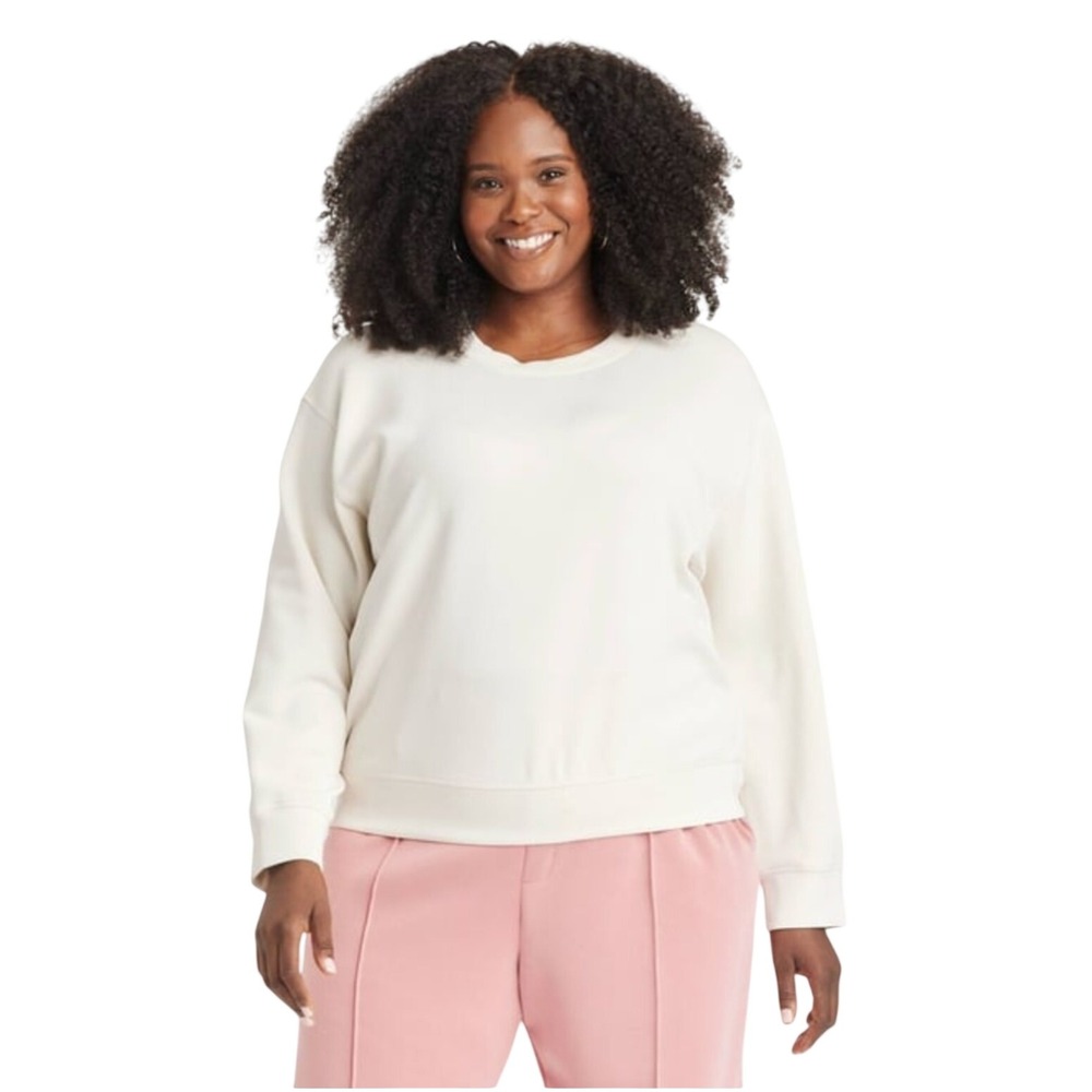 A New Day Sandwashed Luxe Double-Knit Pullover Sweatshirt – Cream – XXL – NWT